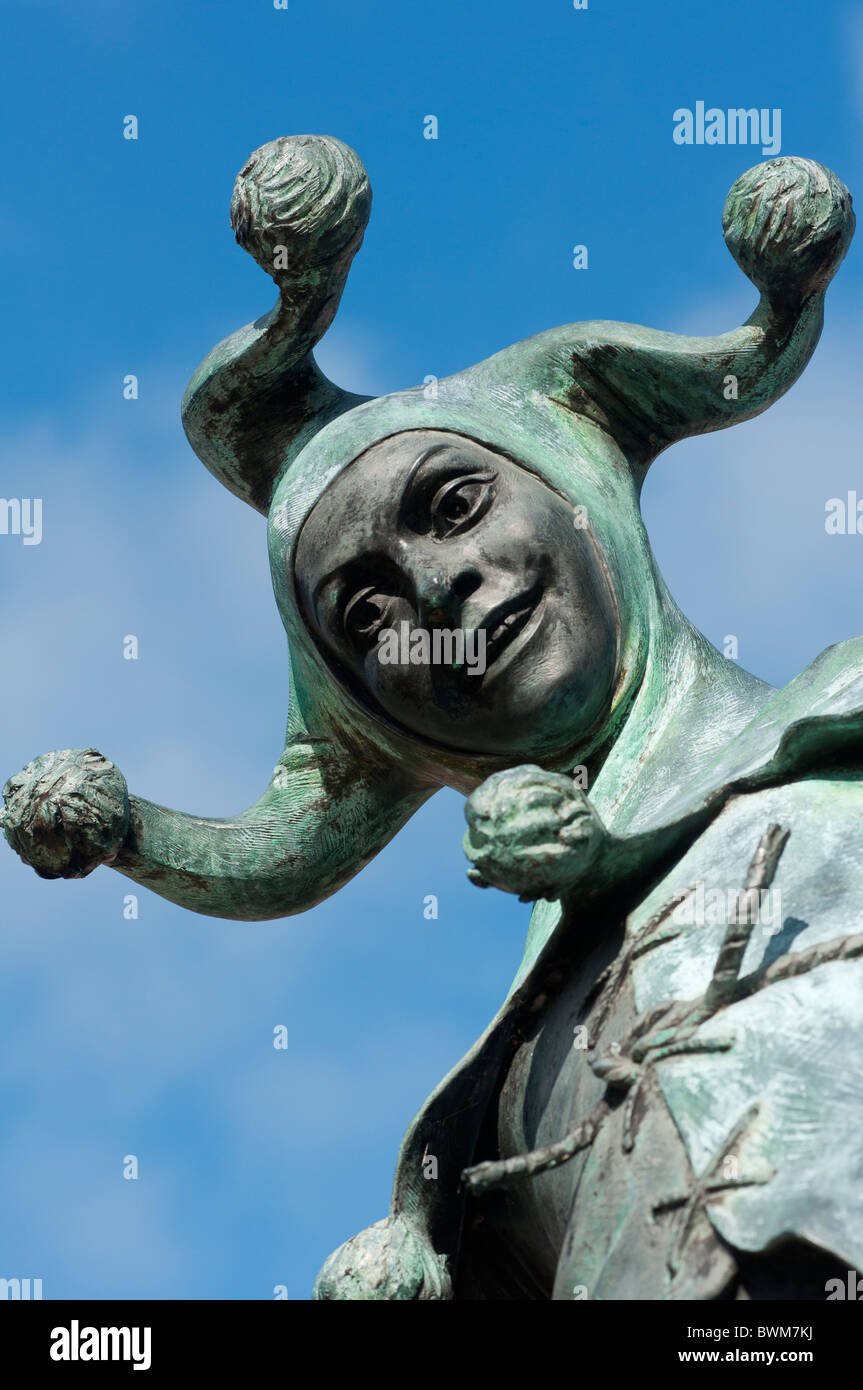 The bronze jester statue at Stratford upon Avon, Warwickshire, UK. This