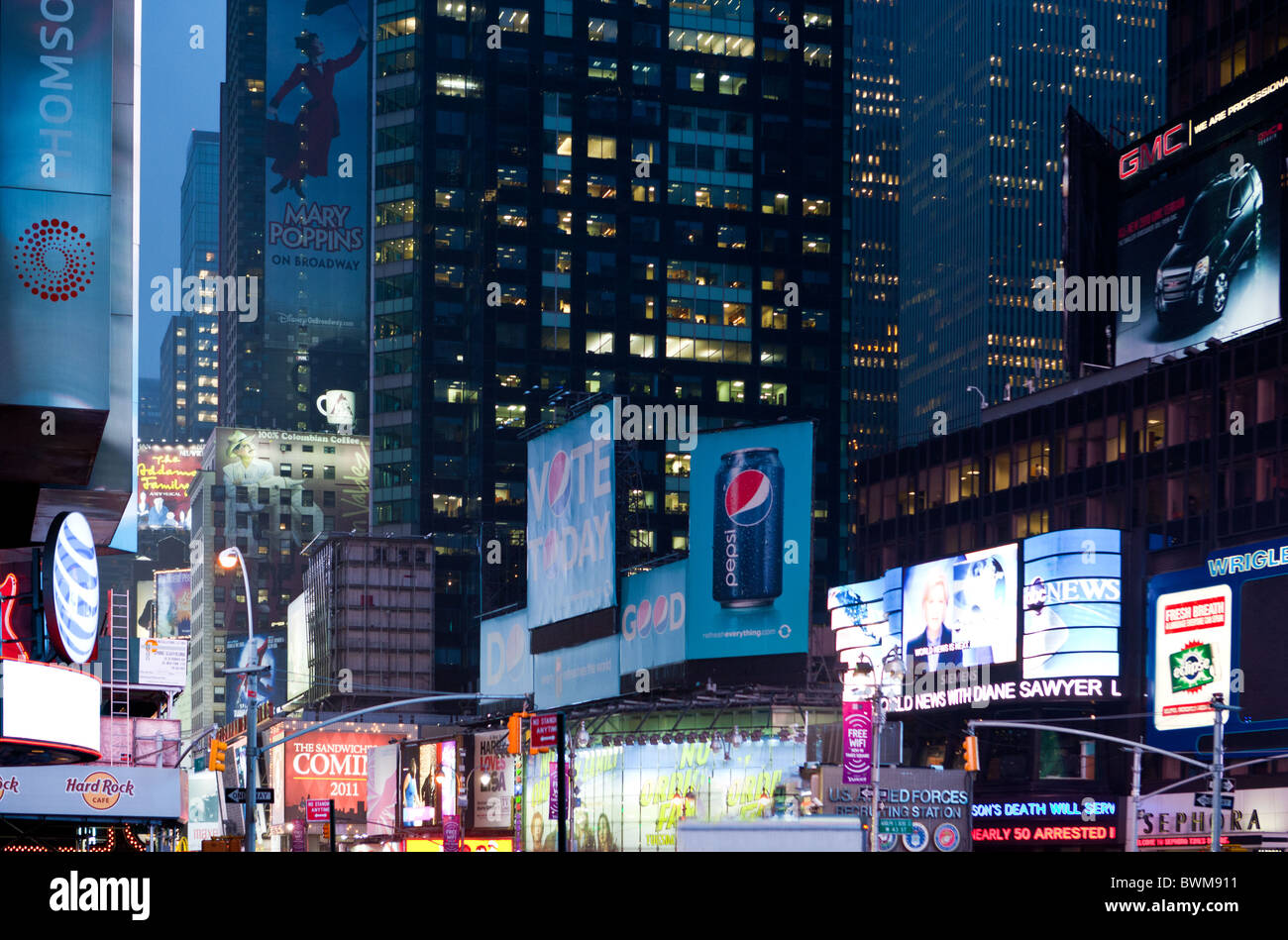 U.S.A., New York, Manhattan, buildings in Times Square area Stock Photo