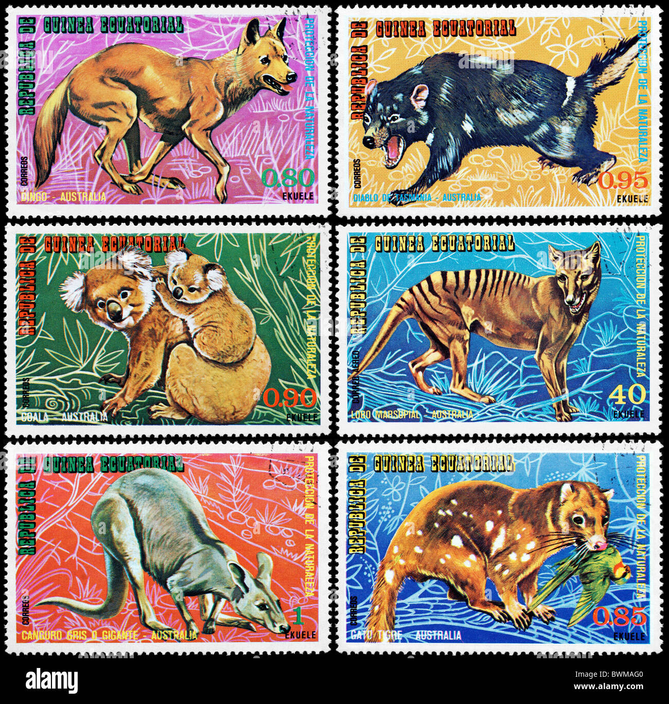 REPUBLICA DE GUINEA ECUATORIAL - CIRCA: postage stamp shows australian animals Stock Photo