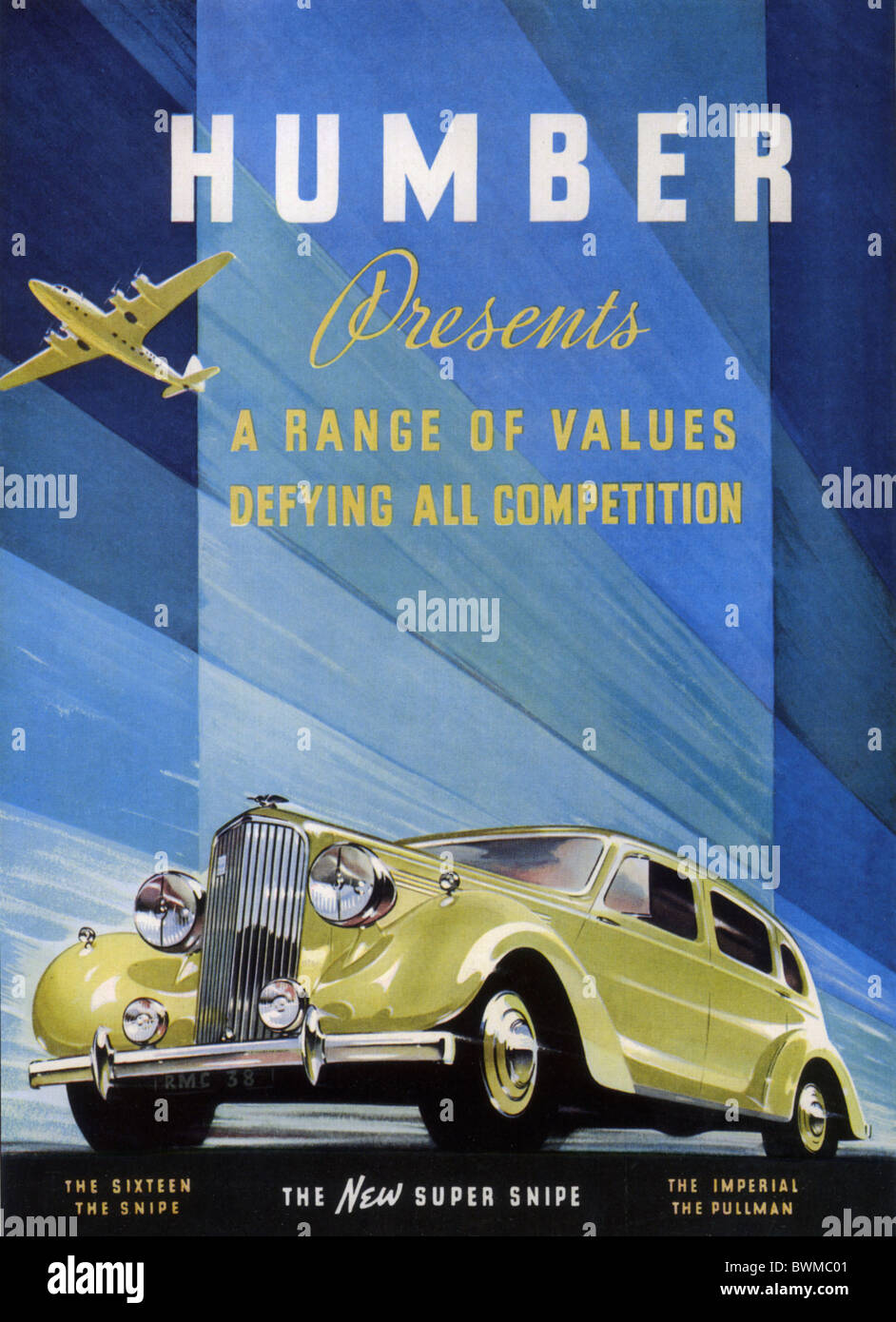 HUMBER SUPER SNIPE  1938 advert for a marque of the Rootes Group Stock Photo