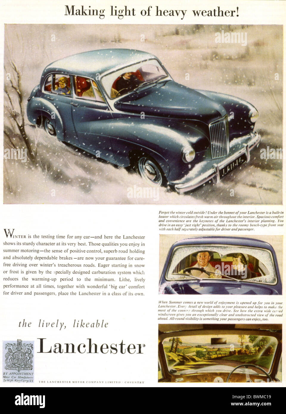 LANCHESTER CARS  advert about 1952 for the Birmingham-based company  before the merger with Daimler Stock Photo