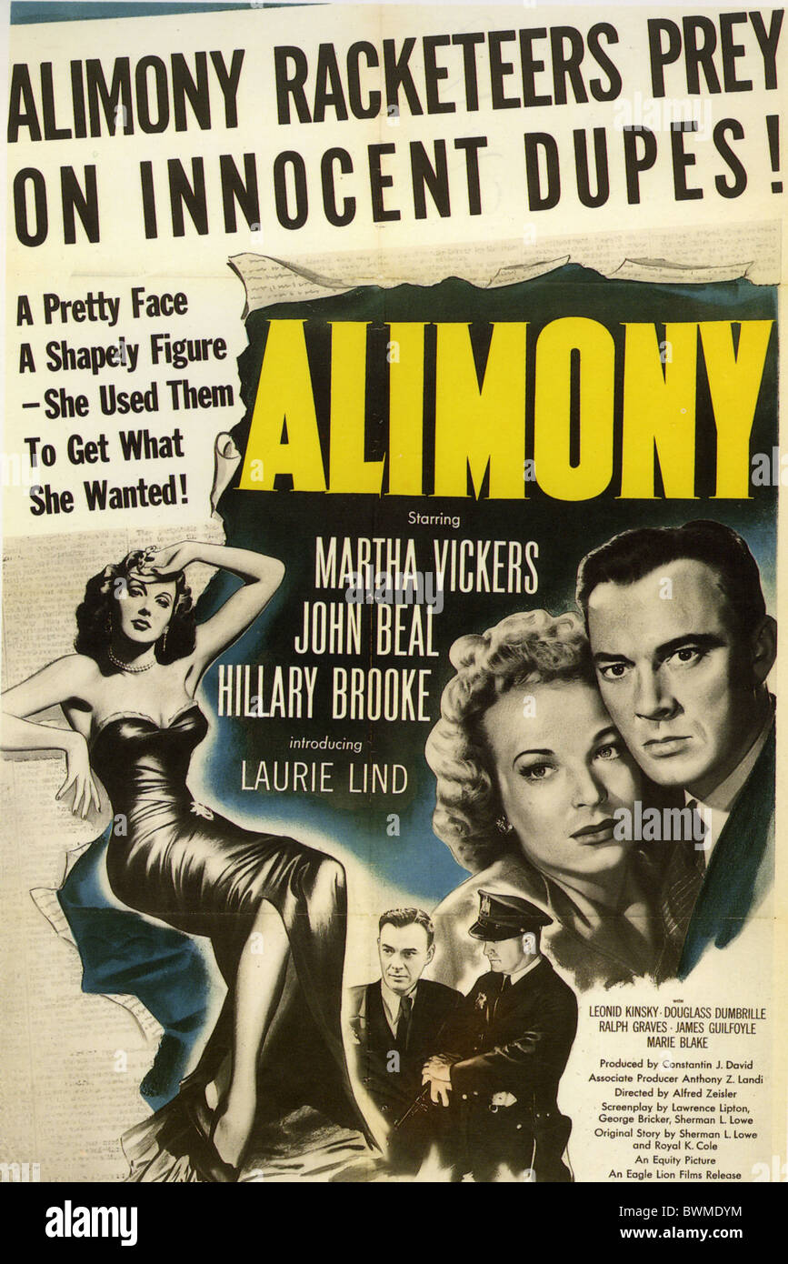 ALIMONY Poster for 1949 Eagle-Lion film with Martha Vickers and John Beal Stock Photo