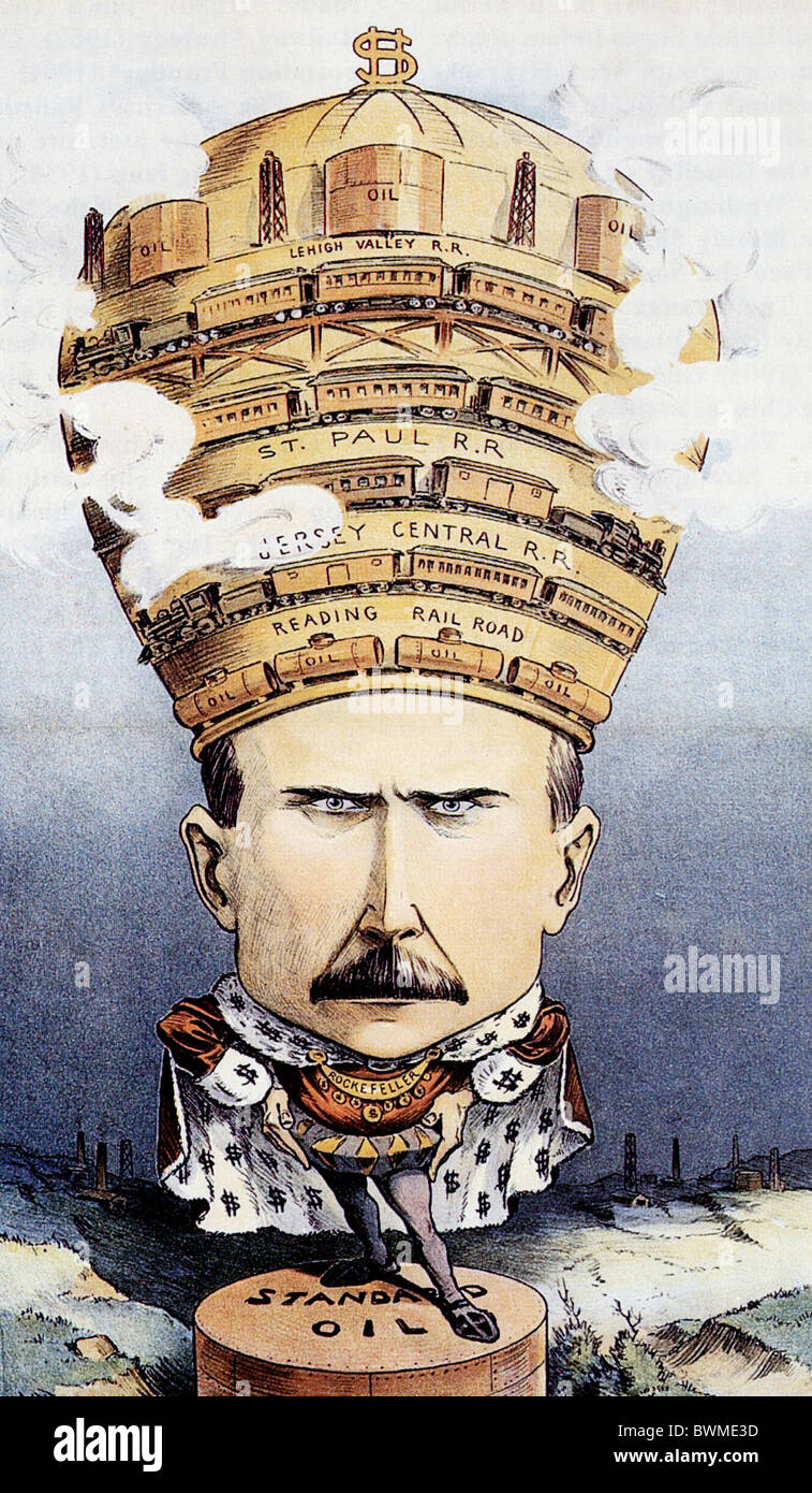 JOHN D ROCKEFELLER (1839-1937) as an industrial Emperor in a 1901 cartoon from Puck magazine Stock Photo