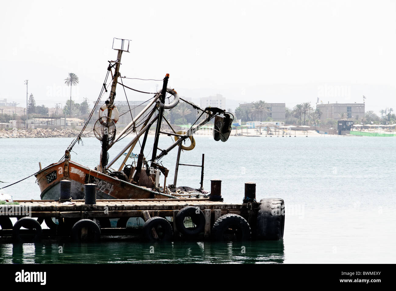 A boat in the port of of Akko or Acre in northern Israel Stock Photo