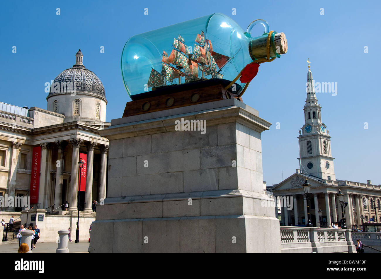 Ship in a bottle, Trafalgar Square, London, England Stock Photo