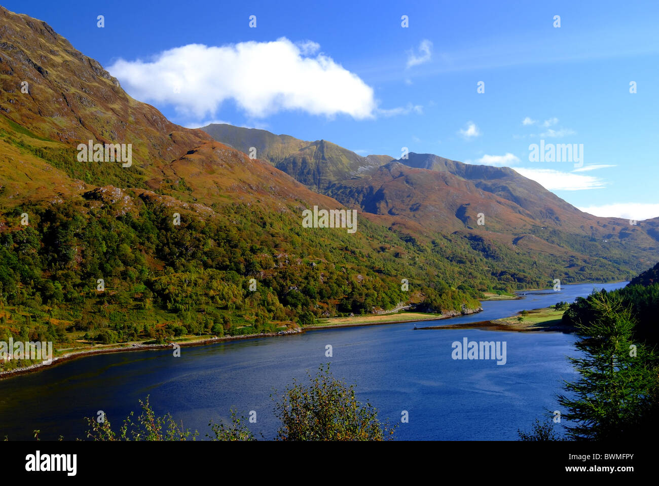 UK Scotland Highland Lochaber Inverness-shire Loch Leven and the Mamore Mountains Stock Photo