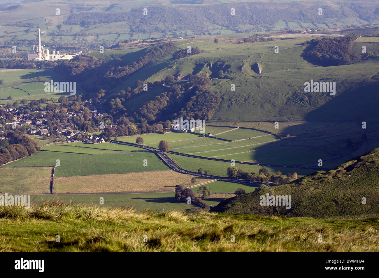 Castleton and the Hope Valley Cement Works and Quarry from Rushup Edge