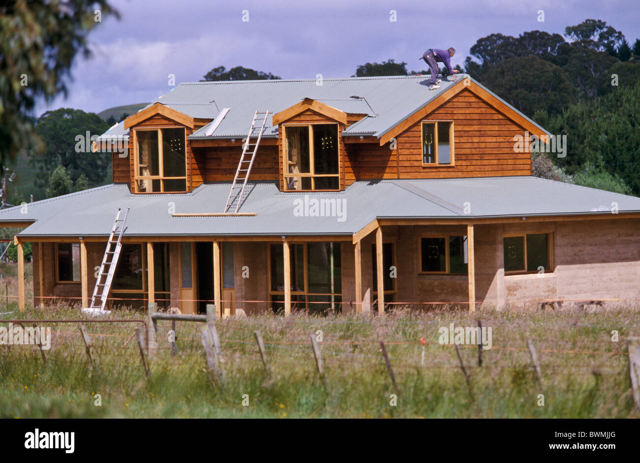 Rammed-earth house under construction, Australia Stock Photo