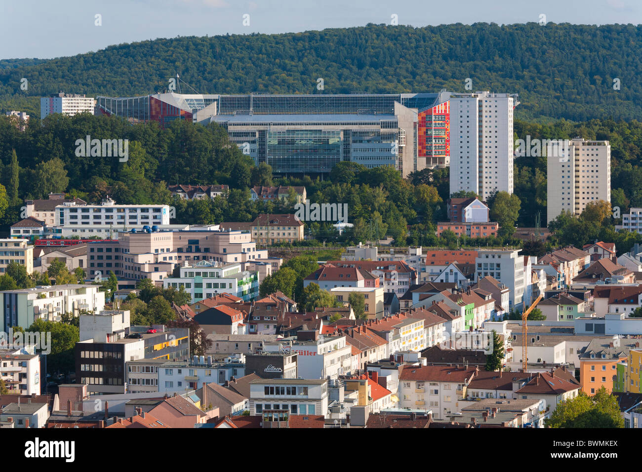 CITYSCAPE,  FRITZ-WALTER-STADION, FOOTBALL STADIUM, BETZENBERG HILL, KAISERSLAUTERN, PFALZ, RHINELAND-PALATINATE, GERMANY Stock Photo