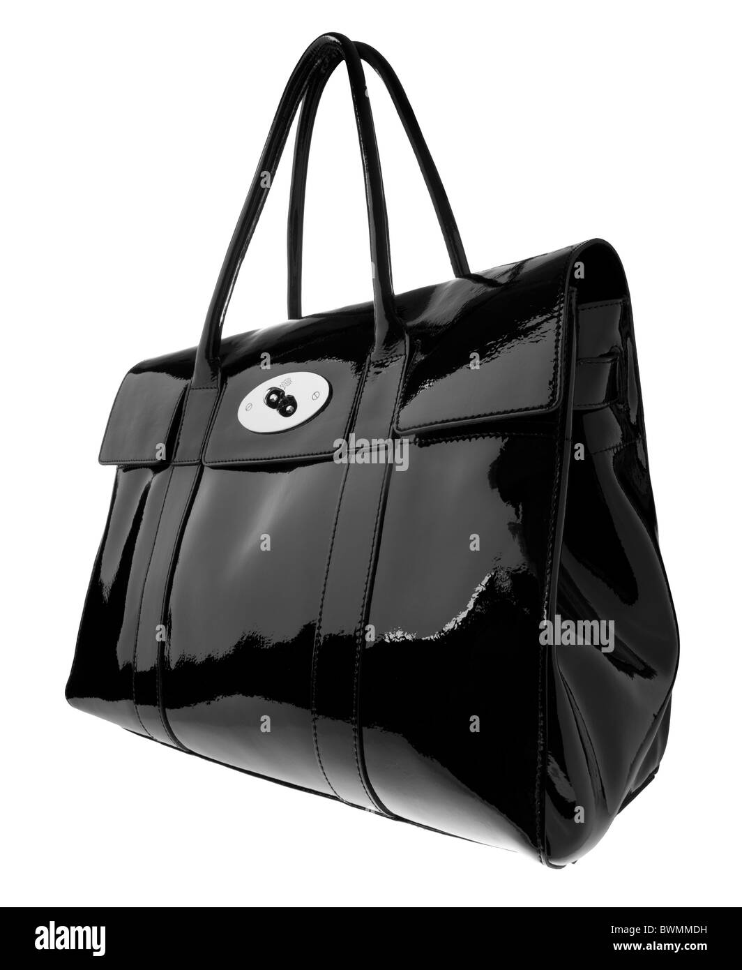 Mulberry handbag in black patent shiny soft leather Stock Photo