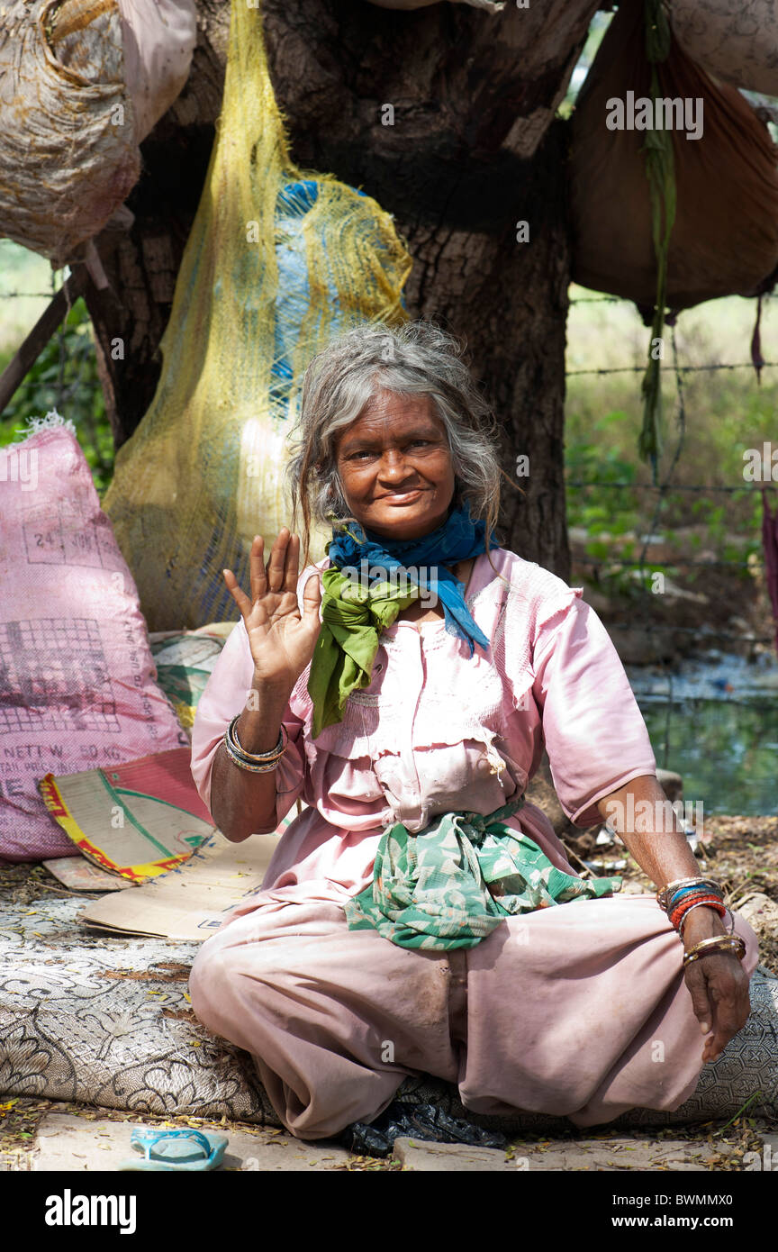 Old indian homeless woman. Andhra Pradesh, India Stock Photo