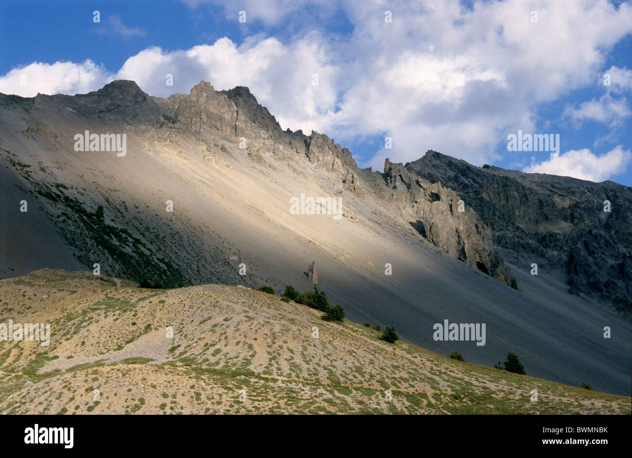 Sunlight over Izoard Pass among the French Alps, France. Stock Photo