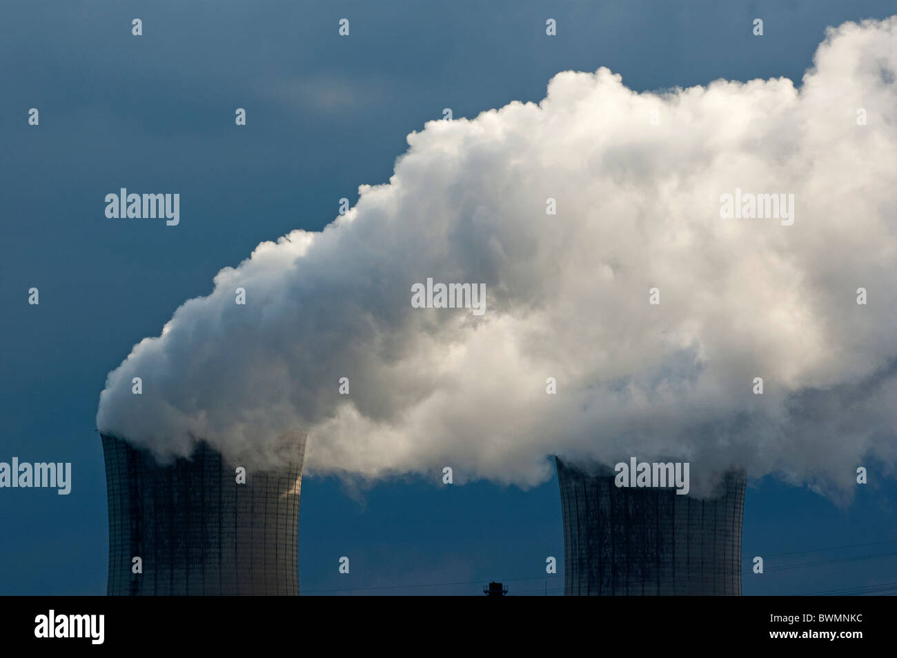 Smoke chimneys of Tricastin Nuclear Power Plant, Drome, France. Stock Photo