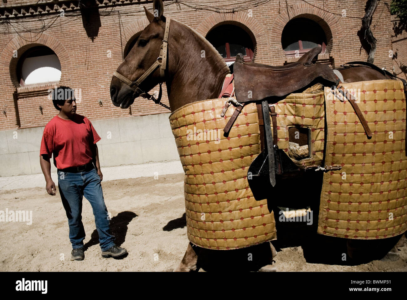 Bullfight in Las Ventas bullring. Madrid . Spain . Horse caballo. Stock Photo