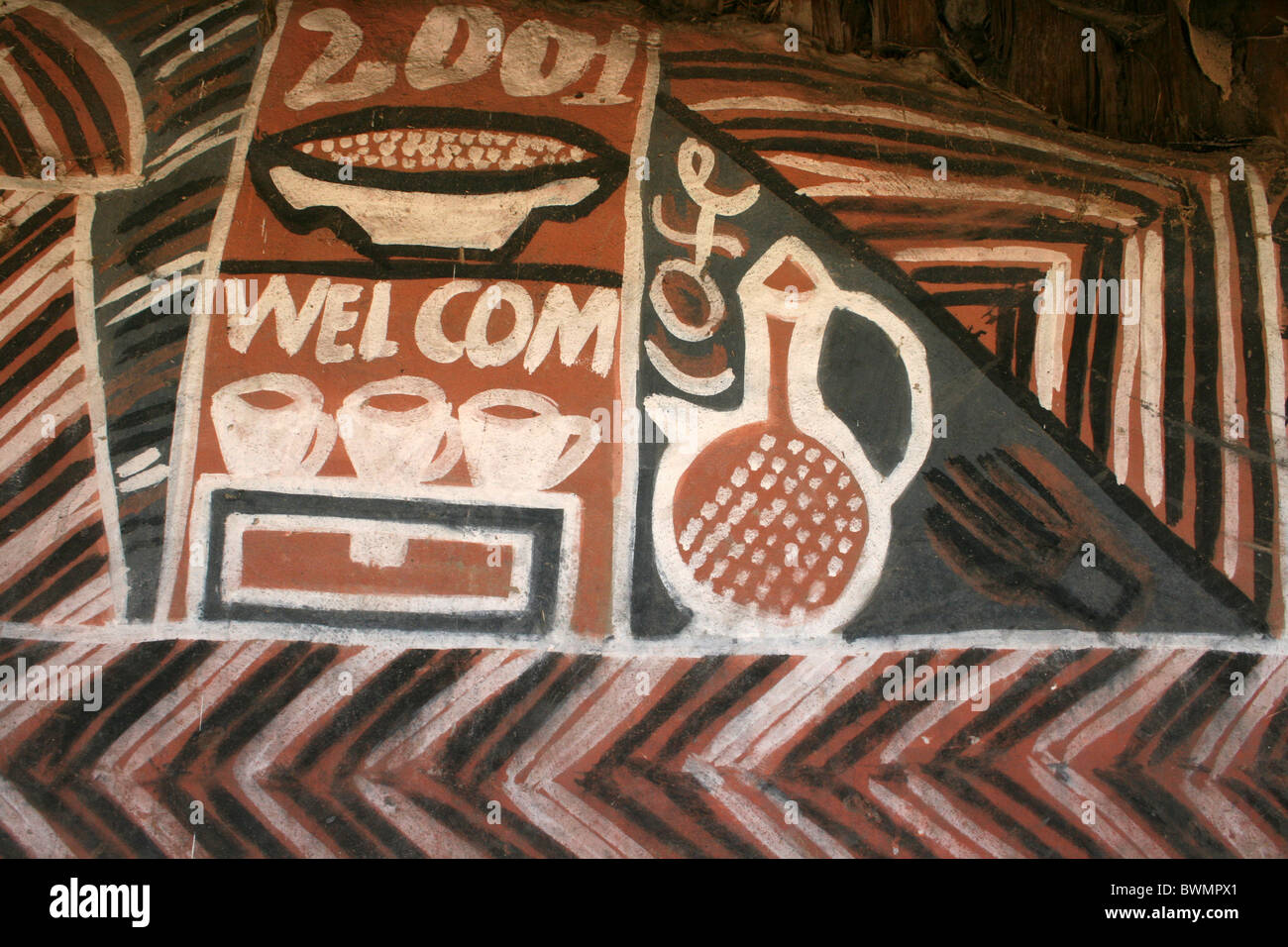 Painted Decoration Of A Hut Of The Alaba Tribe, nr Kulito, Ethiopia Stock Photo