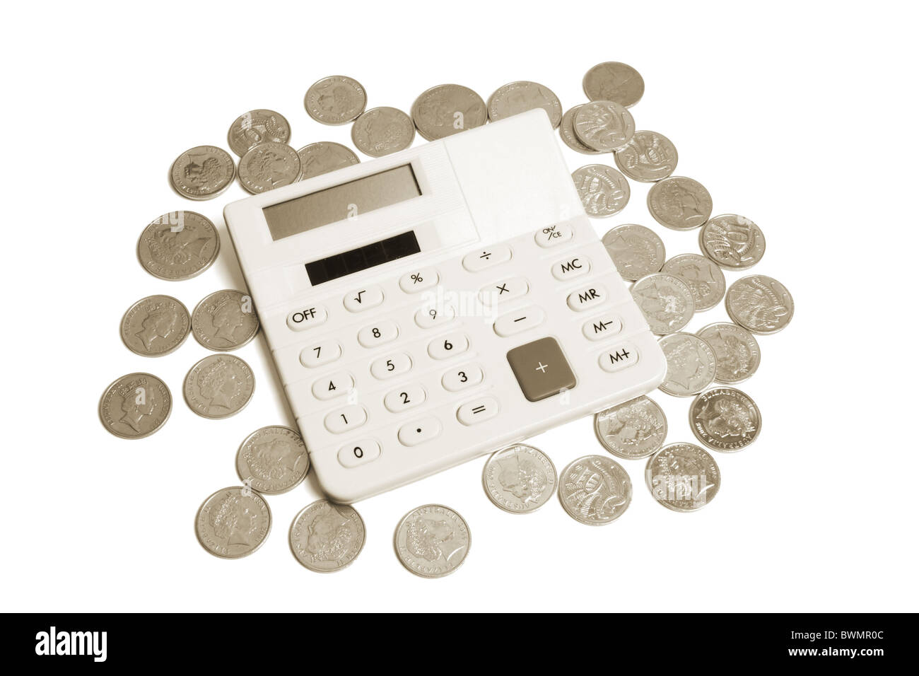 Calculator and Coins Stock Photo Alamy