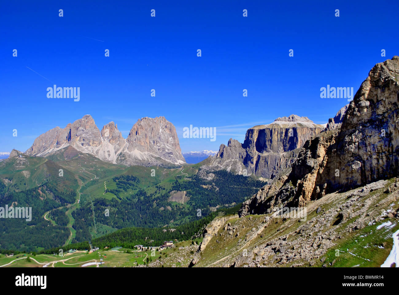 Summer portrait of Italian Dolomites in val di Fassa South Tyrol Alps Italy Stock Photo