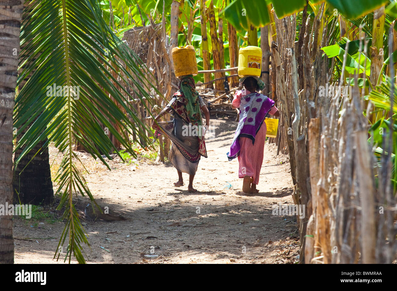 Women carrying water, Pate Island off of Lamu Island, Kenya Stock Photo