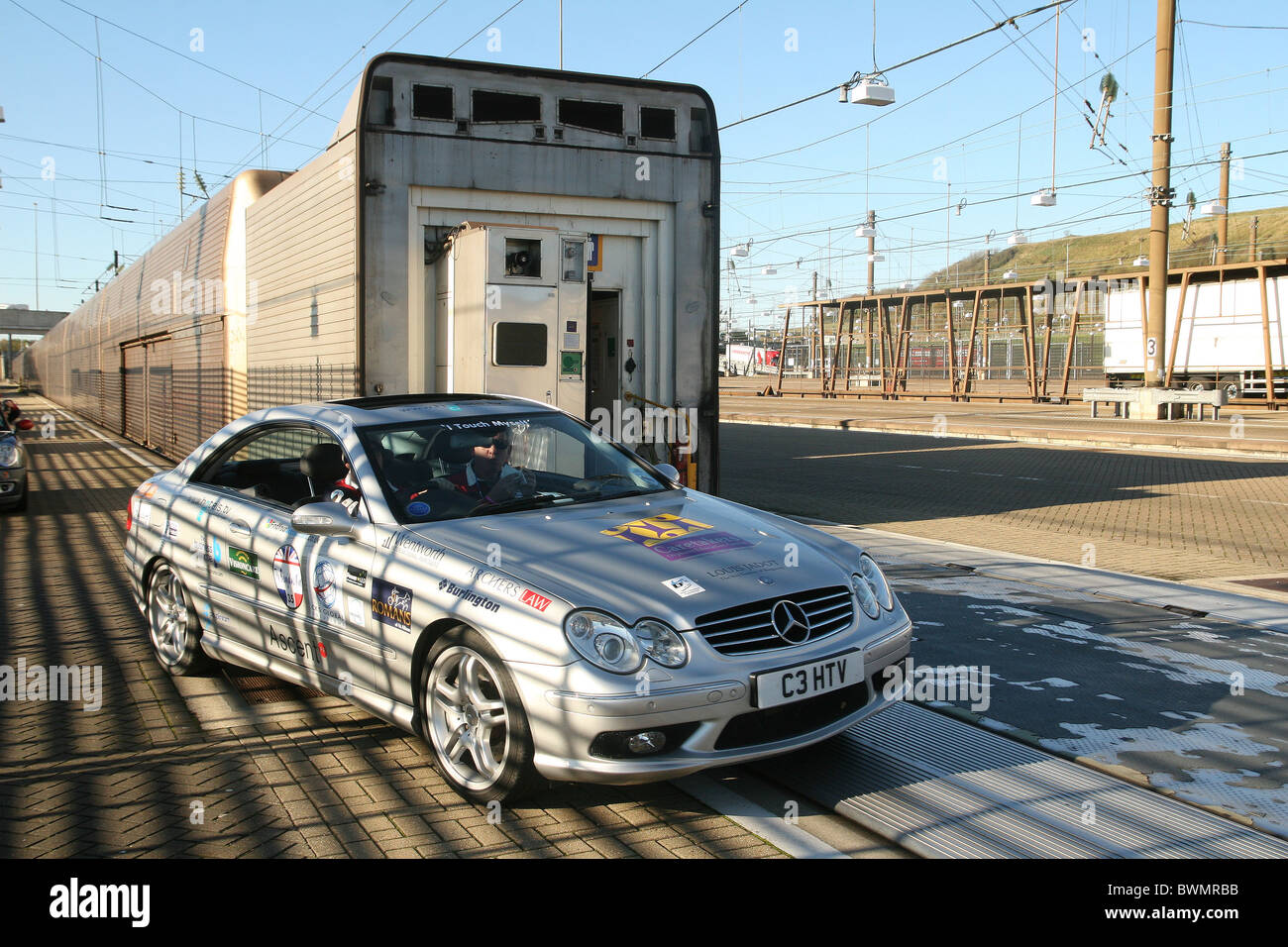 Mercedes boarding Eurotunnel train in Folkestone Stock Photo