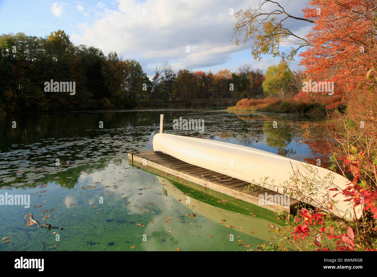 A canoe on the shore of Lake Mohegan,New York, USA Stock Photo Alamy