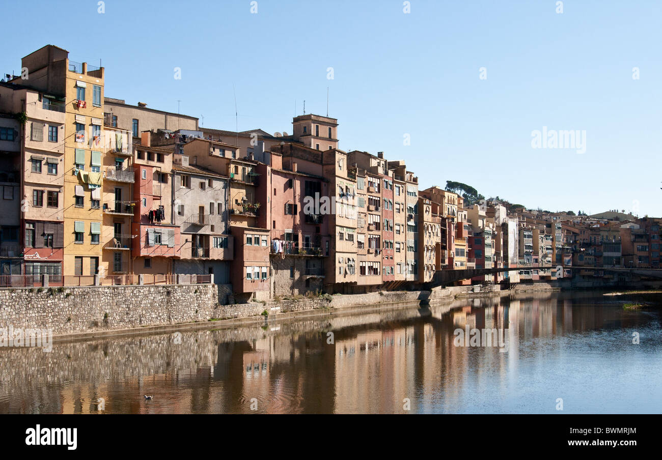 Colorful apartments by the river Onyar in Girona, Spain Stock Photo Alamy