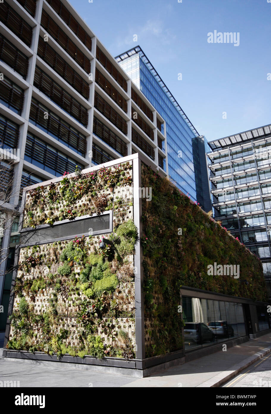 Bennetts Associates building in New St Square, London with walls of plants and grasses on the outside Stock Photo