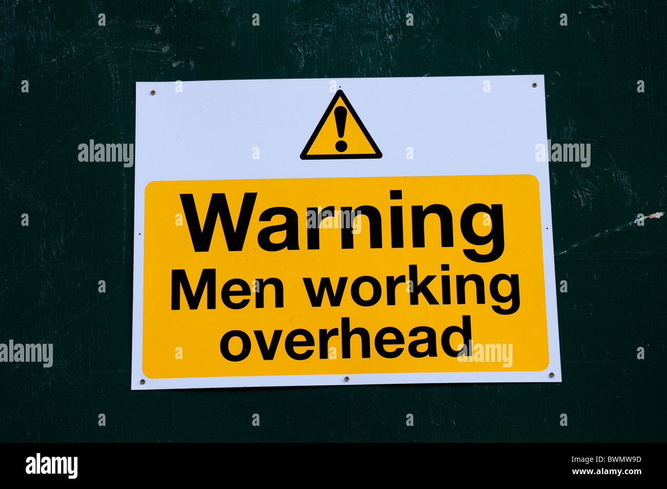 Warning Men Working Overhead safety sign, Cambridge, England, UK Stock Photo
