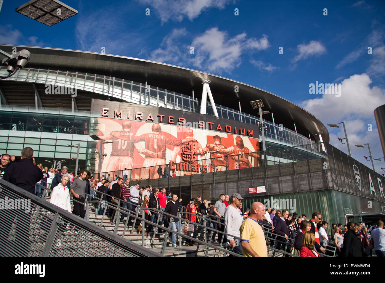 Fans Leaving the Emirates Stadium - Arsenal FC Home Ground Stock Photo
