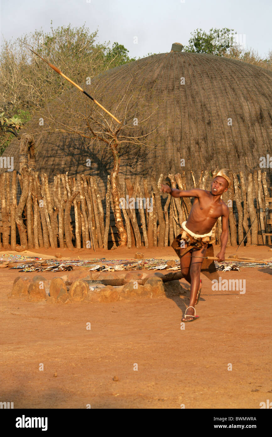 Zulu warriors stick-fighting, Shakaland, South Africa Stock Photo