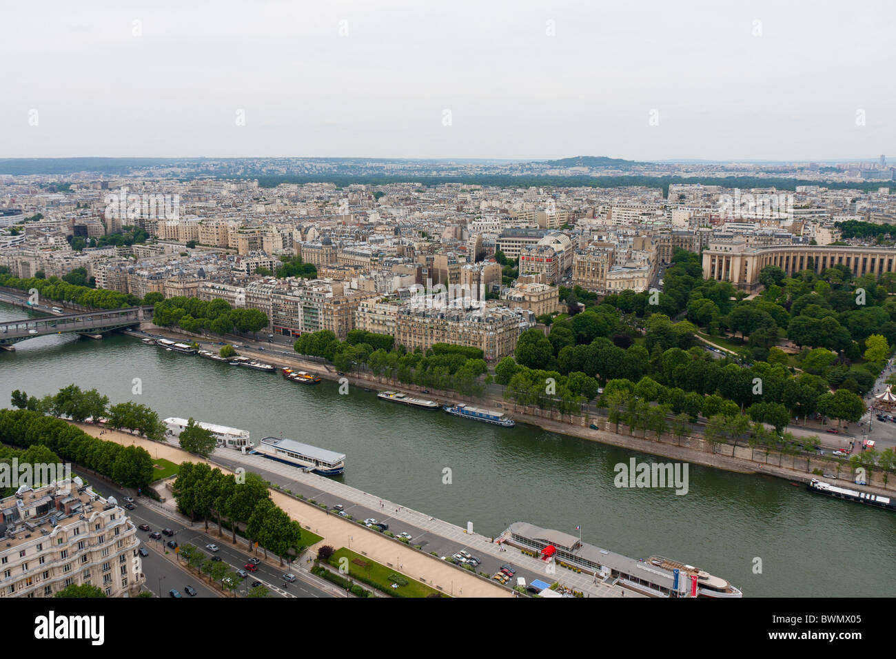 Paris seen from the Eiffel Tower (tour) looking West Stock Photo