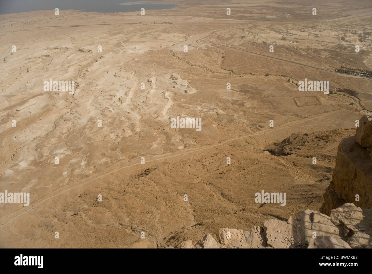 Roman camp from the top of Masada in the Dead sea Valley, Israel Stock Photo