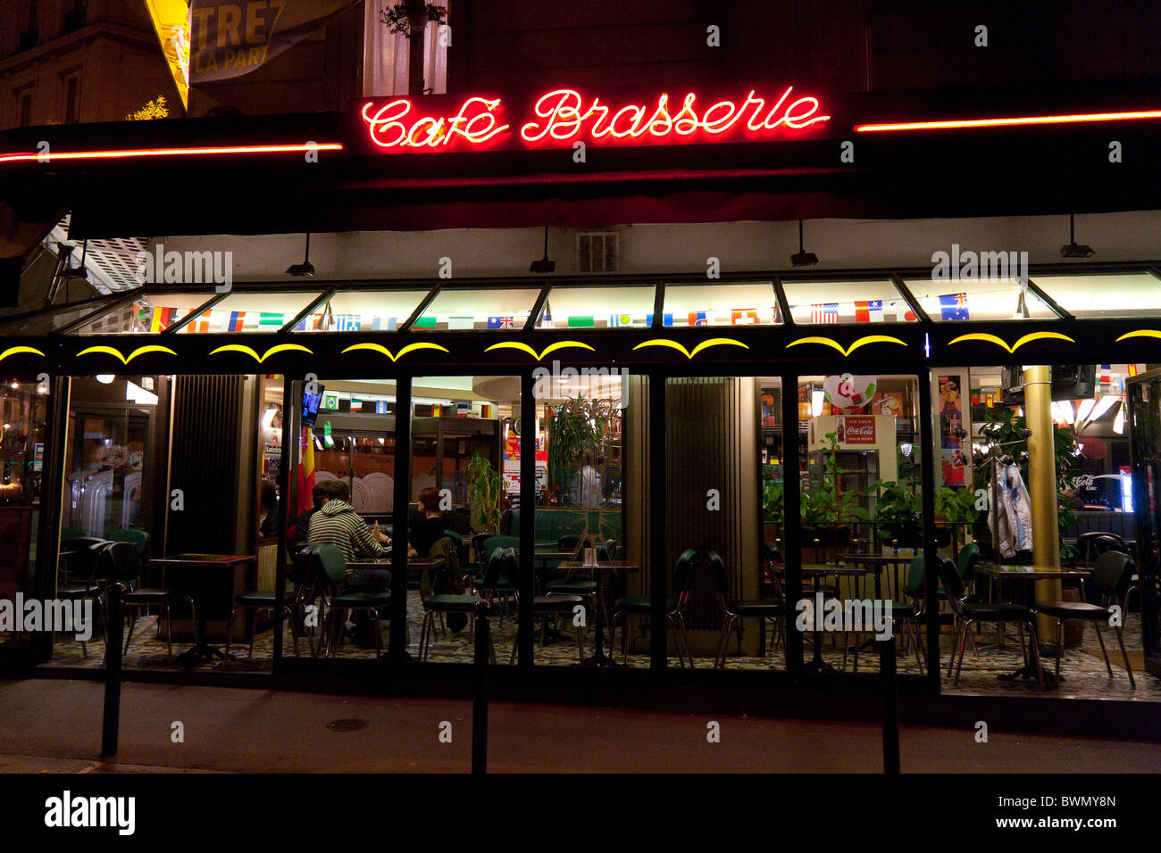 Parisian café bar at night Stock Photo
