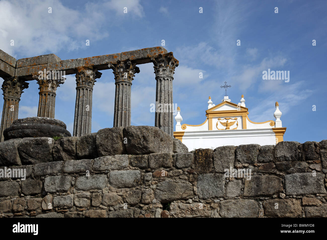 Roman Temple of Diana and Convento de Sao Joao Evangelista at Evora Alentejo Portugal Europe Stock Photo