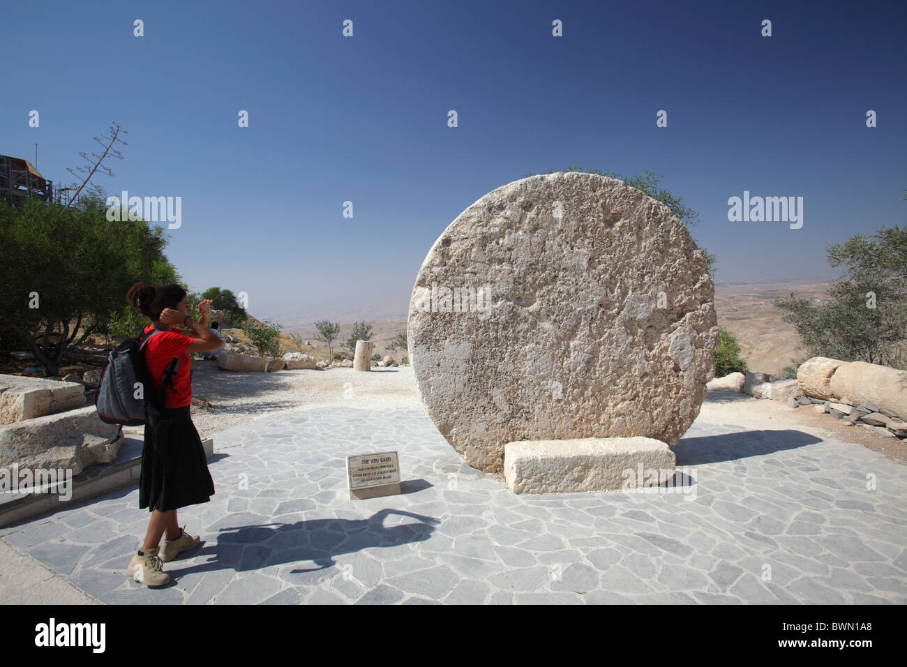 Moses Stone Monument at Mount Nebo Jordan Stock Photo