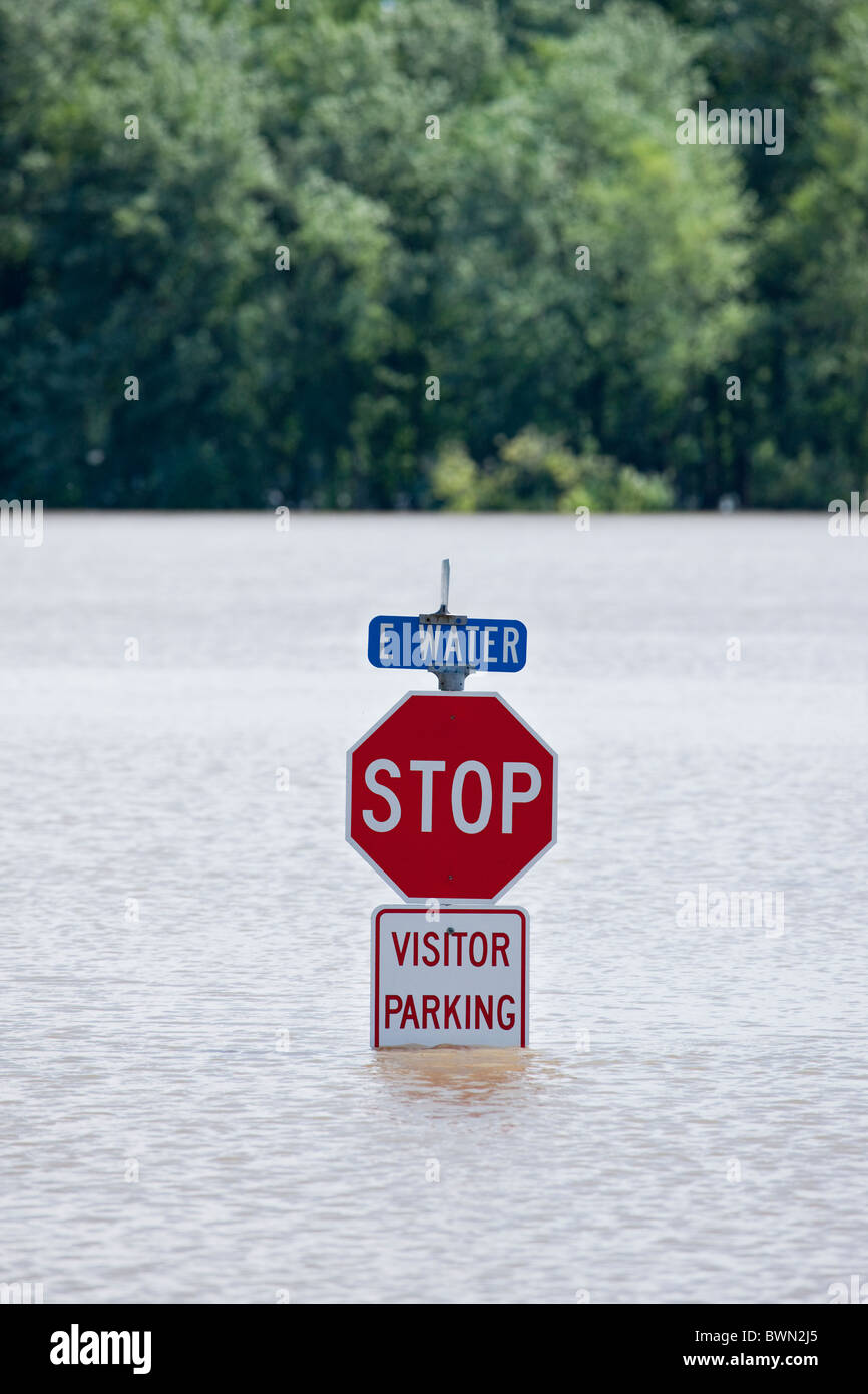 USA, Illinois, Stop sign in flood Stock Photo