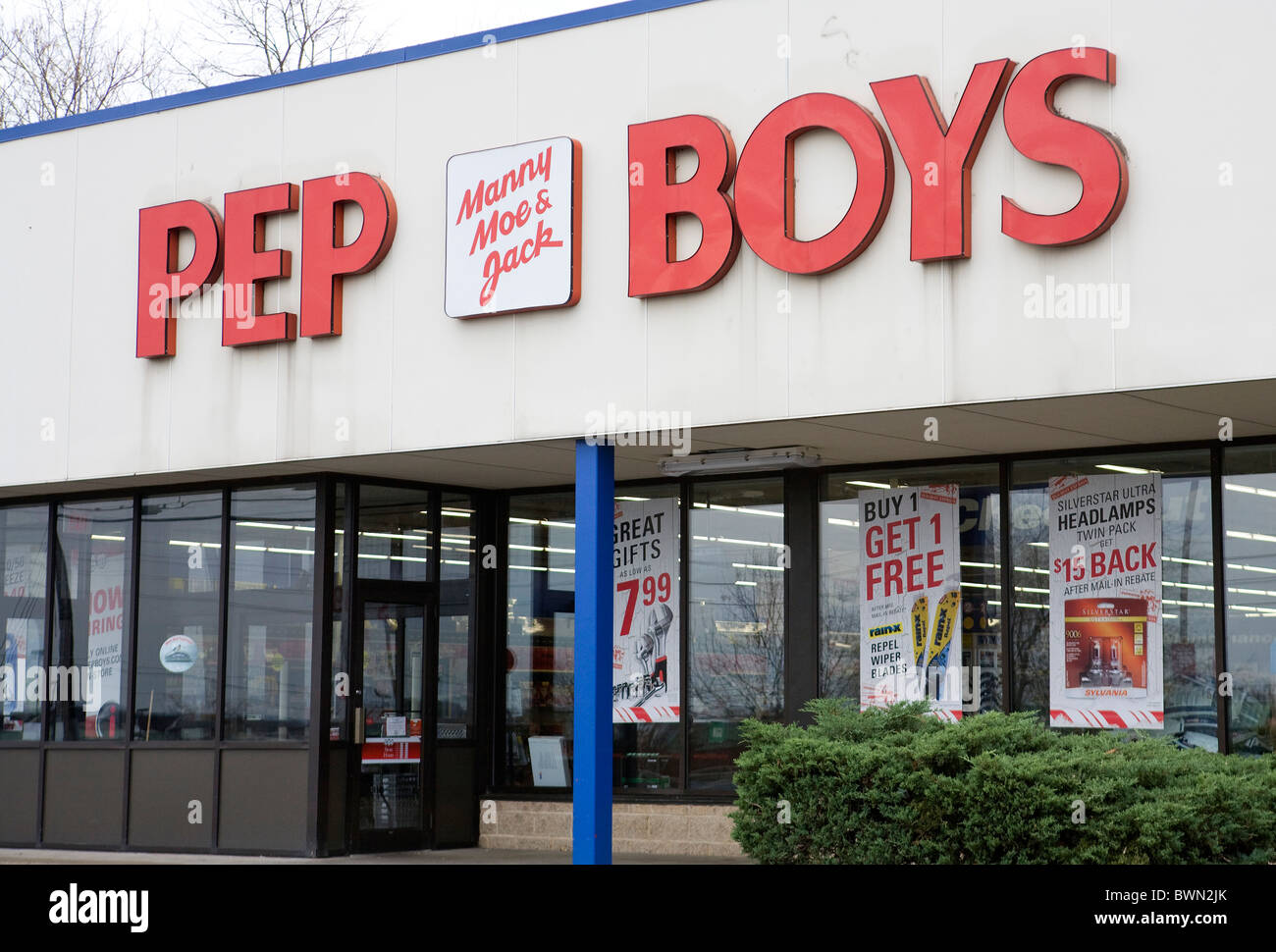 A Pep Boys car parts retail store.  Stock Photo