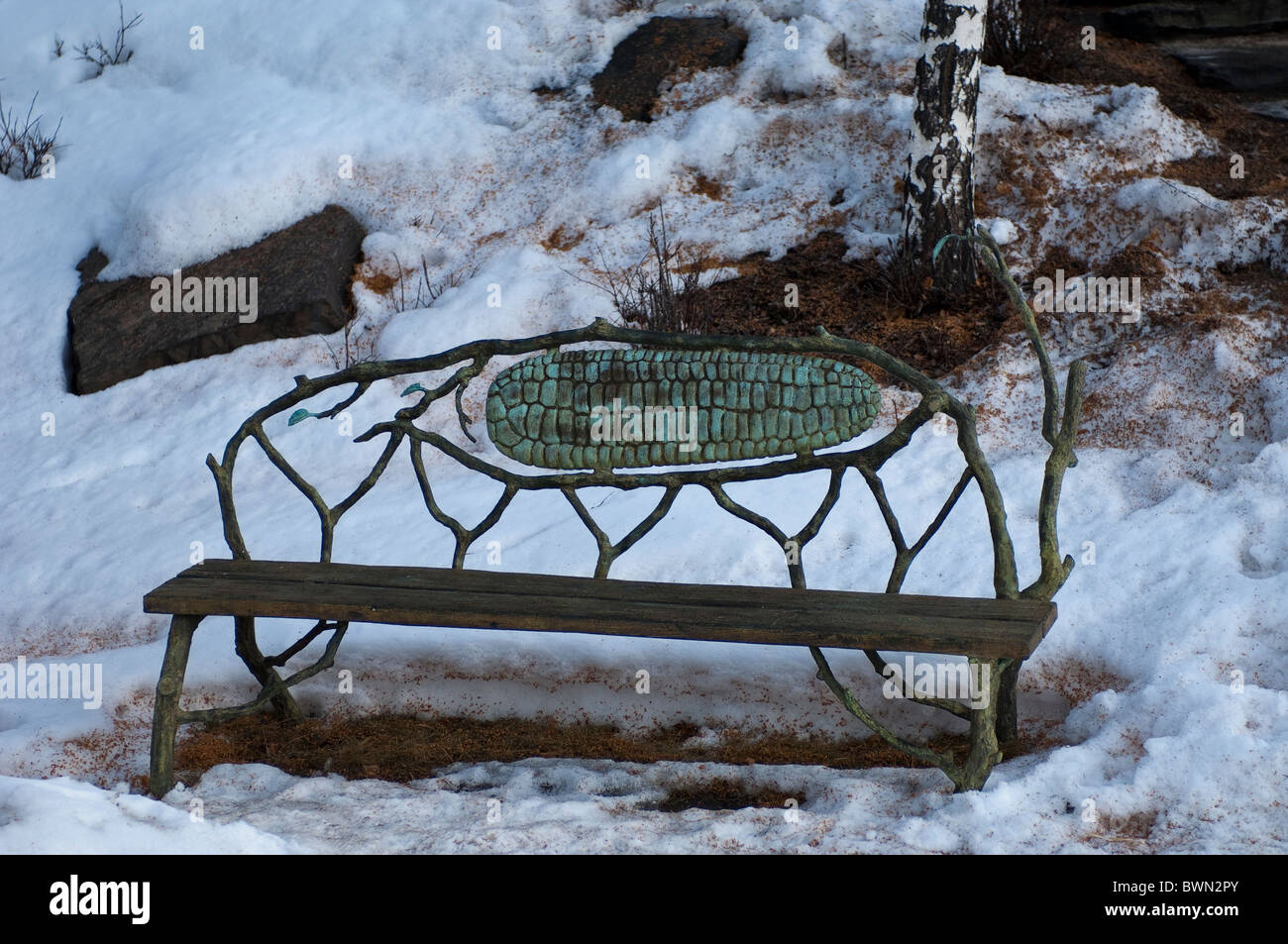 Wooden bench Banff, Alberta, Canada Stock Photo - Alamy