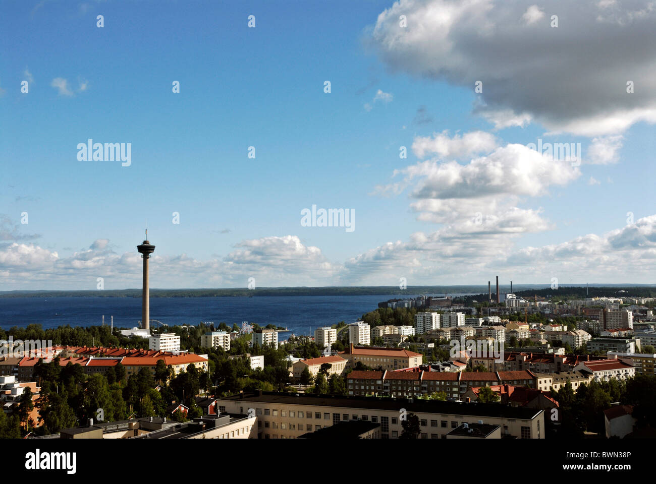 Tampere Finland Europe Suomi town city industrial town observation tower Sarkanniemi Scandinavia lakes lake Stock Photo