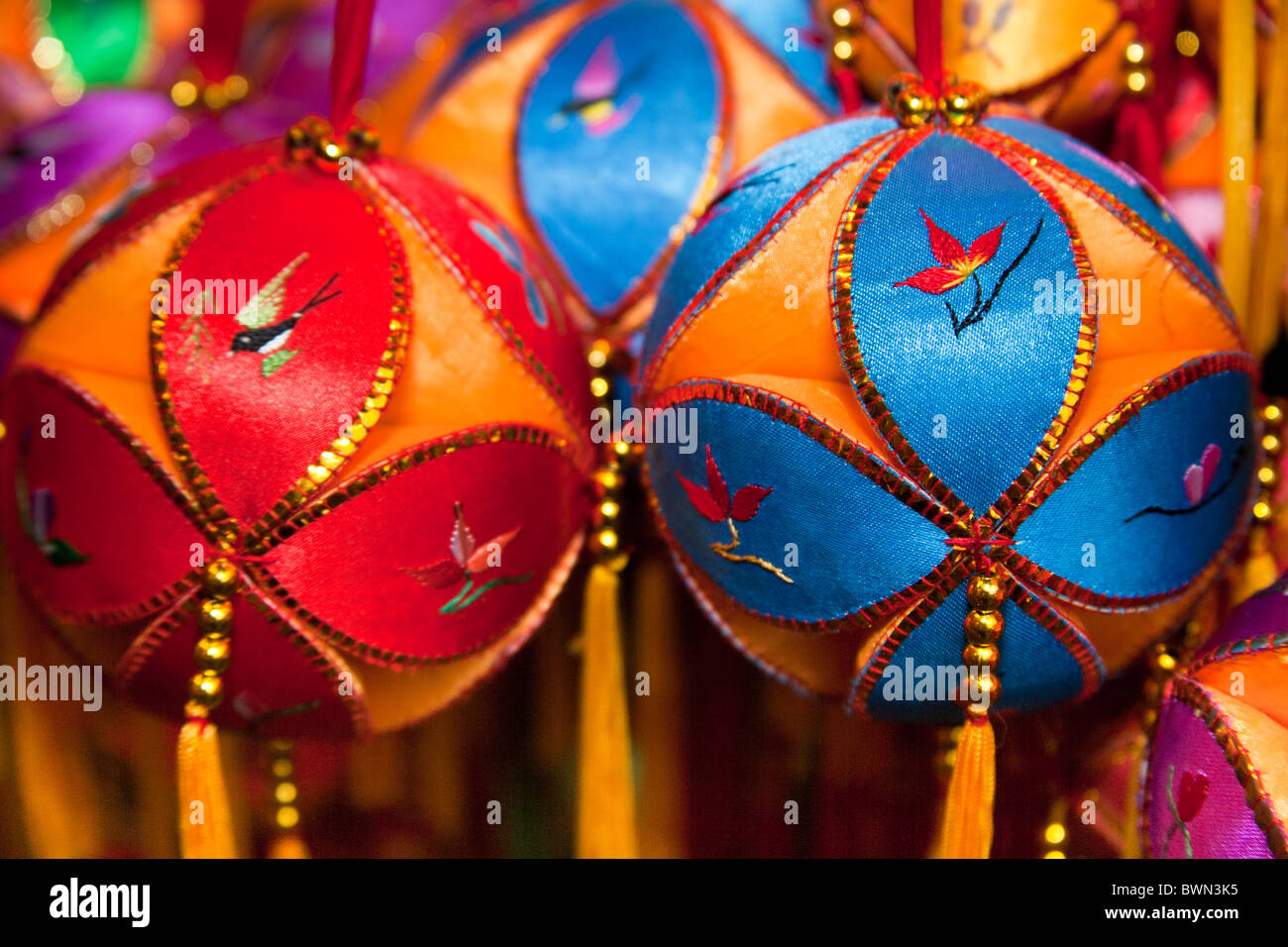 Colourful decorative Chinese baubles, China Stock Photo