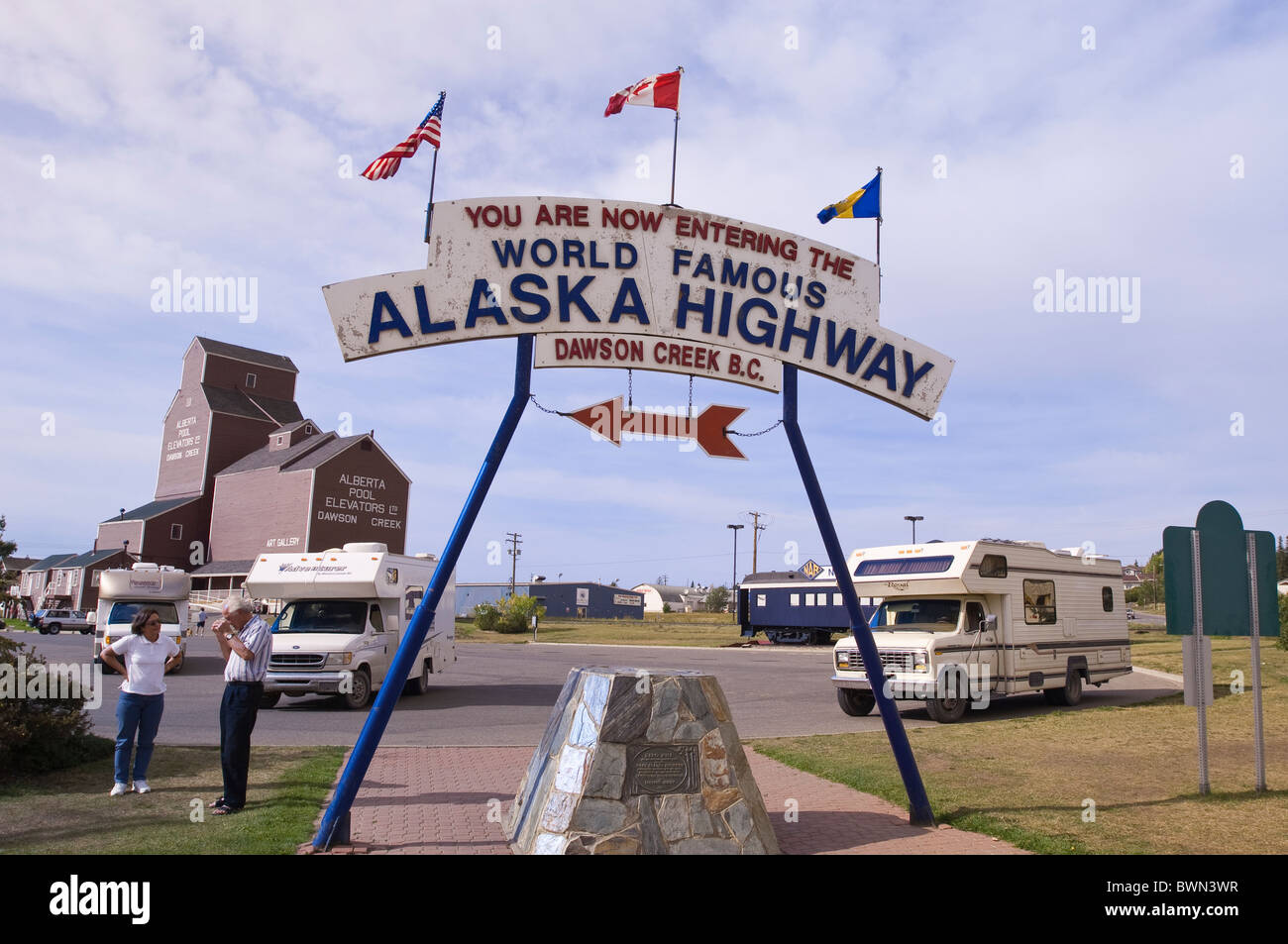 Mile '0' of Alaska Highway, Dawson Creek, British Columbia, Canada. Stock Photo