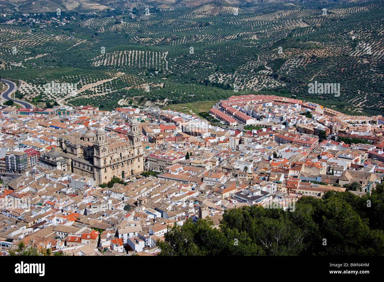 Spain Europe Andalucia Region Jaen City Cathedral old town roofs high angle  overview aerial view Stock Photo - Alamy