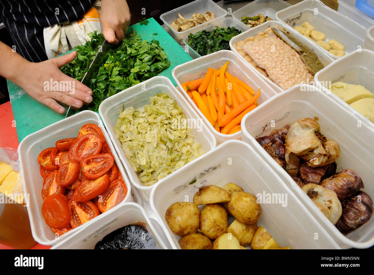 Preprepared ingredients in a restaurant UK Stock Photo Alamy