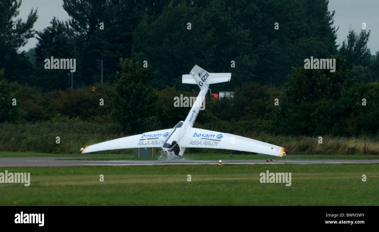Glider Crash at airshow cockpit crumpled in head on collision pilot survived Stock Photo Alamy