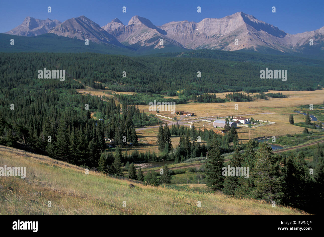 Canada North America America Rocky Mountain front near Crowsnest pass Alberta landscape mountains mountain con Stock Photo