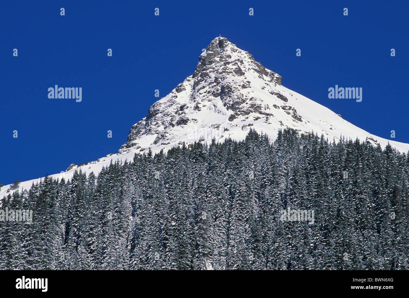 Austria Europe Schmalzberg peak summit winter Gargellental Montafon Vorarlberg Gargellen landscape snowboun Stock Photo