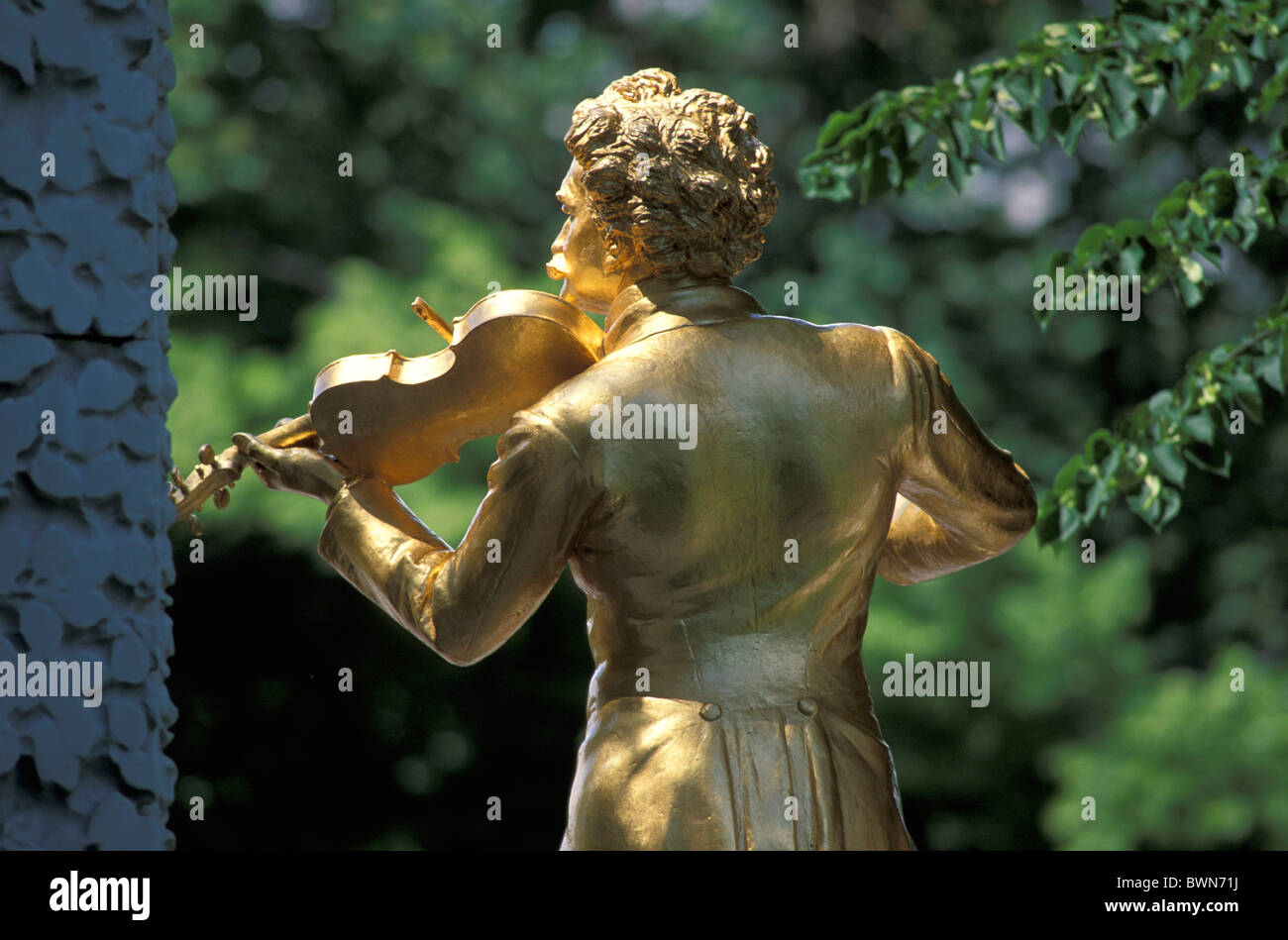 Austria Europe Johann Strauss II Statue Vienna golden sculpture waltz king art music history culture compo Stock Photo