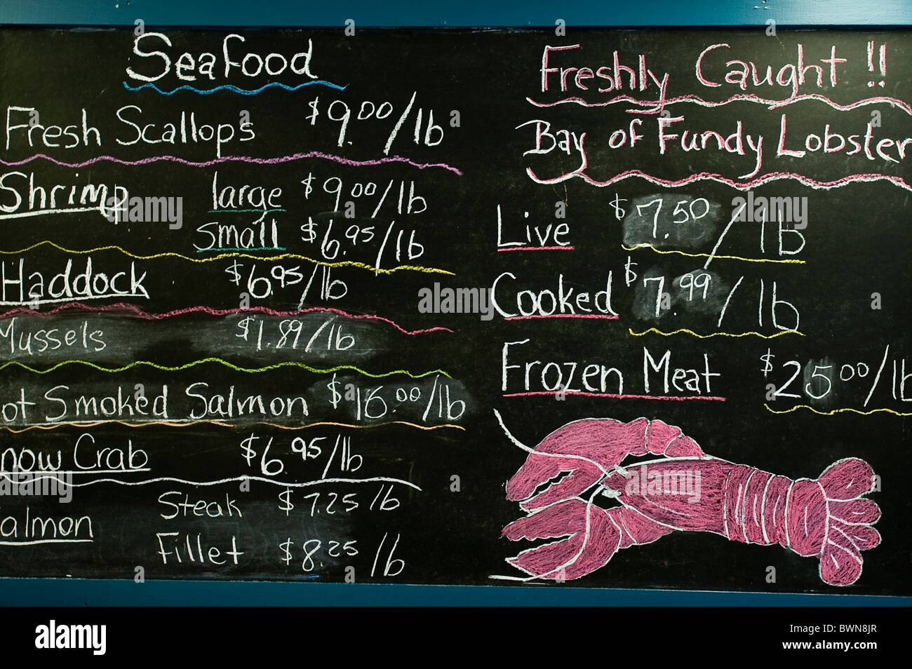 Lobster for sale in Alma, New Brunswick, The Maritimes, Canada Stock