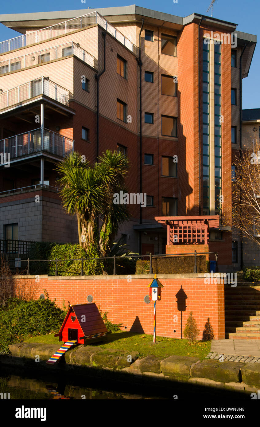 Apartment block and duck house by the Rochdale Canal, central