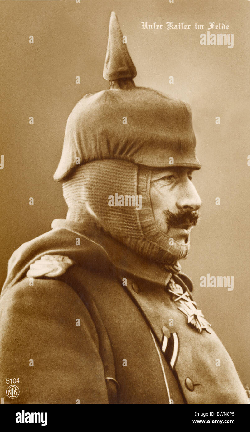 William II German Emperor near 1916 history historical historic prussian Pickelhaube spiked helmet side-face Stock Photo