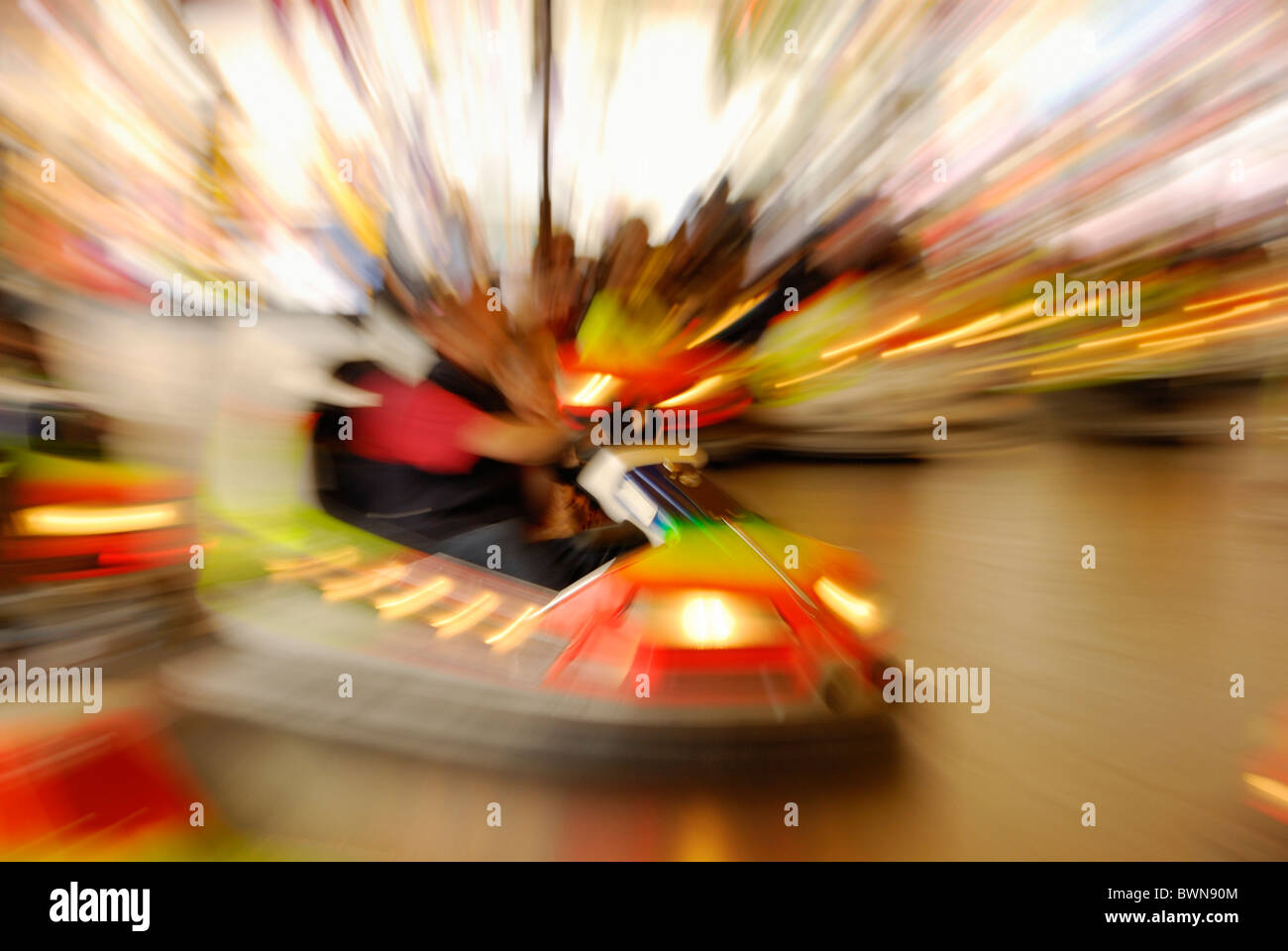 bumper car dodgem cars fair drive driving color colour colours fun moving move try trying happy leisure Stock Photo